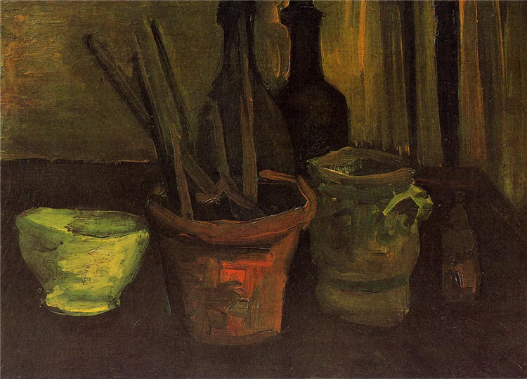 Still Life With Paintbrushes In A Pot